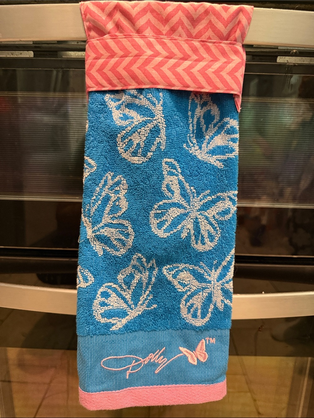 Handmade Signature Butterfly Blue and Pink Kitchen Towel